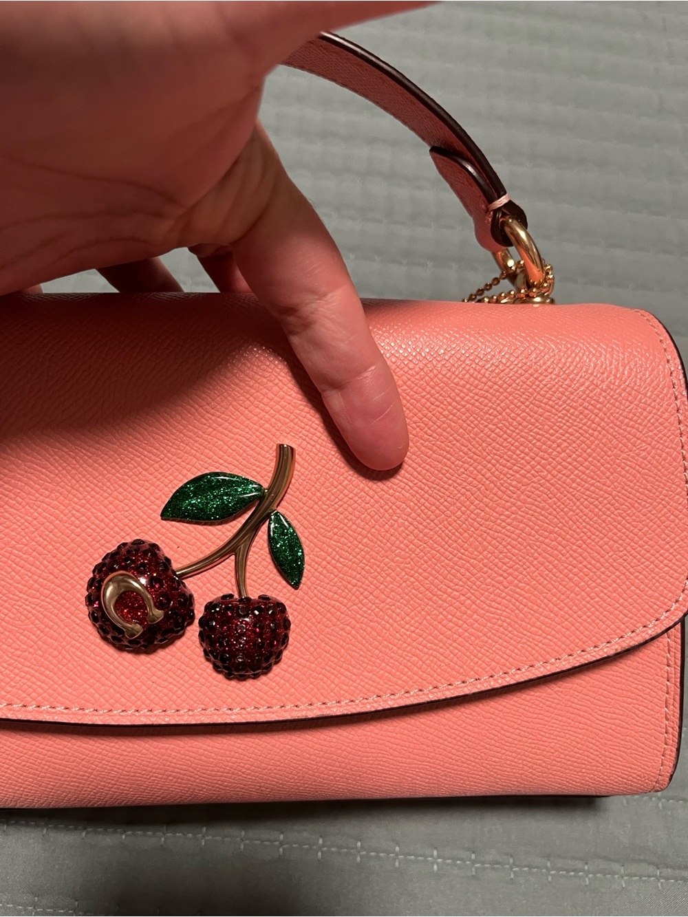 Coach Coral Pink Cherry Appliqué Top-Handle Satchel - Picture 7 of 16